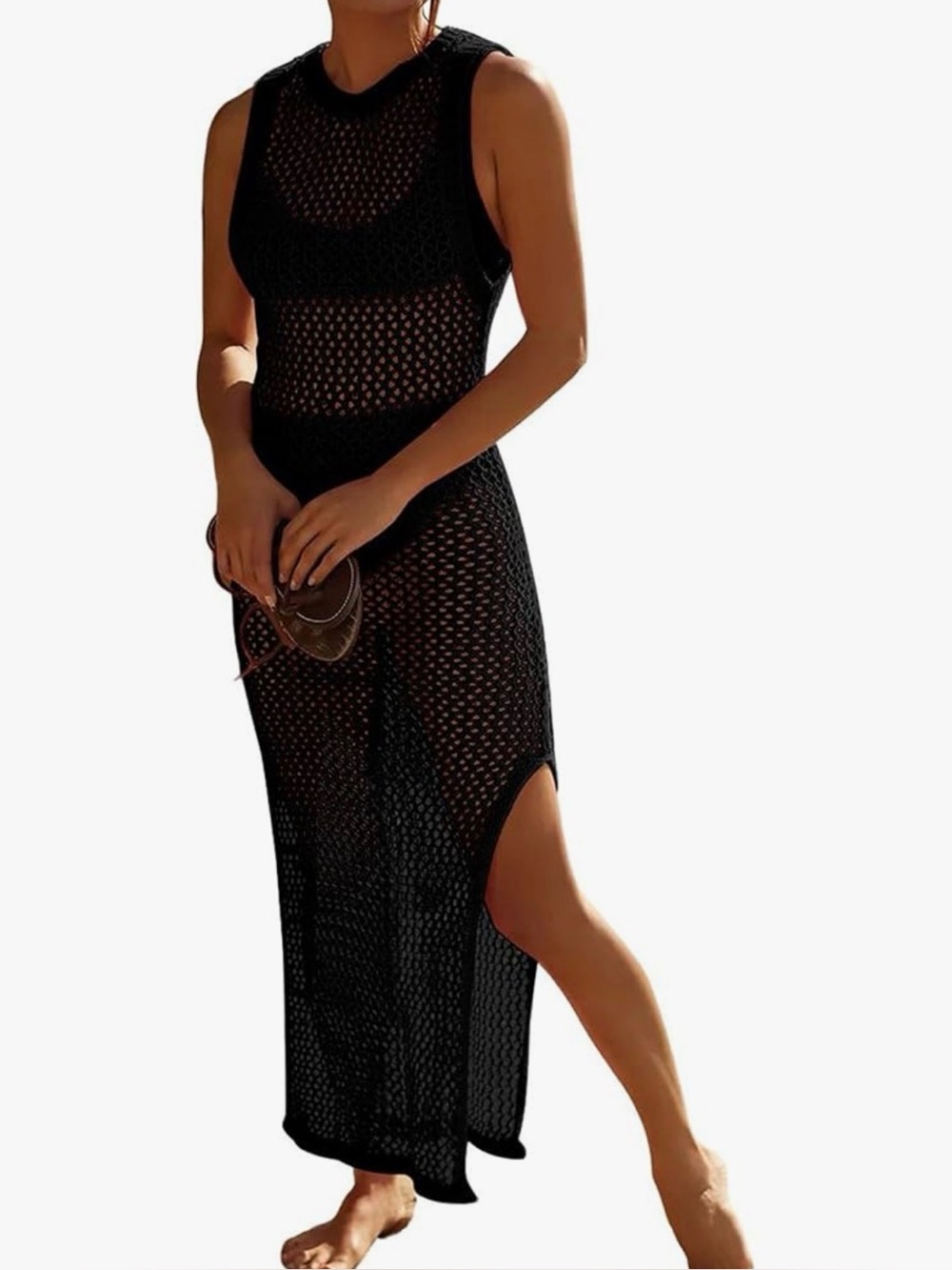 Black Mesh Swim Cover-Up Dress - Women